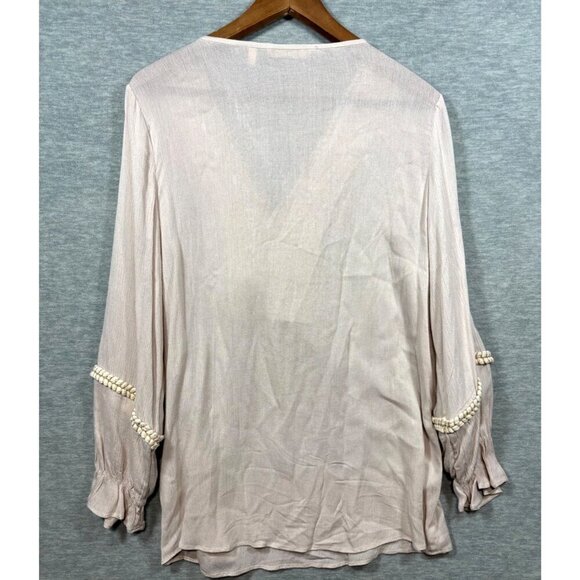 Soft‎ Surroundings Tassel Embroidered V-Neck Blouse M Beige boho - Picture 6 of 6